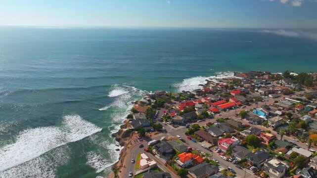 Santa Cruz Pleasure Point Park Private beach Opal Cliffs California aerial drone surfing surf waves swell Steamers Lane Cliff Drive walk neighborhood Monterey Bay morning mist sunny circle right