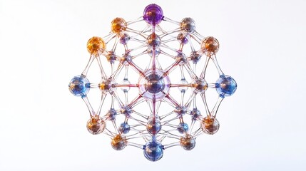 Glimmering Cuprate Superconductor Lattice Structure with Neon Hues on White Background