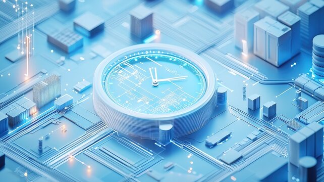 Warehouse and Inventory management concept. A visual representation of a smart clock designed to manage dynamic employee schedules.