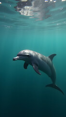 Obraz premium Dolphin swimming gracefully in blue ocean water