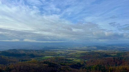 Autumn in the mountains, autumn mountains from above. Drone view.