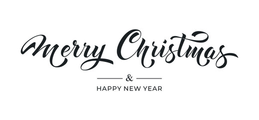 Merry Christmas and Happy New Year hand lettering calligraphy. Vector holiday illustration element. Typographic element for congratulations.