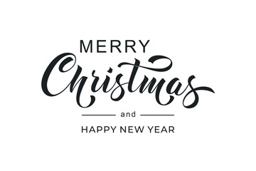 Merry Christmas and Happy New Year hand lettering calligraphy. Vector holiday illustration element. Typographic element for congratulations.