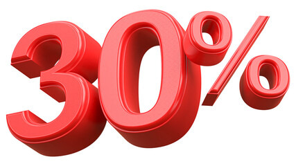 30 Percent Off Discount Red Number 3D Render