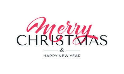 Merry Christmas and Happy New Year hand lettering calligraphy. Vector holiday illustration element. Typographic element for congratulations.