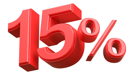 15 Percent Off Discount Red Number 3D Render