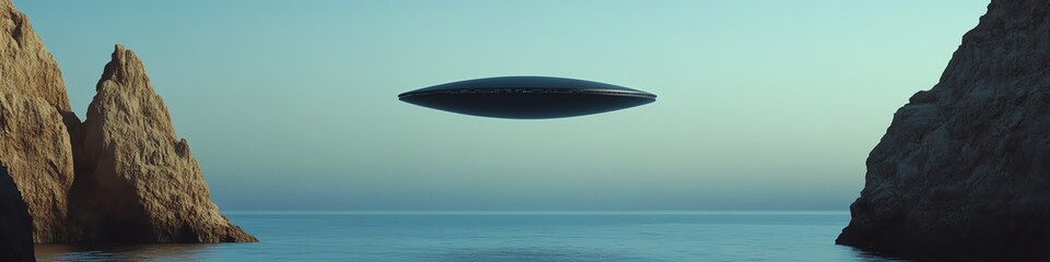 Fototapeta premium Ufo schwebt über dem Meer, Alien, Außerirdische, Film