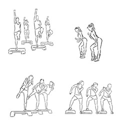 Hand drawn sketch of an exercising woman. Vector illustration.