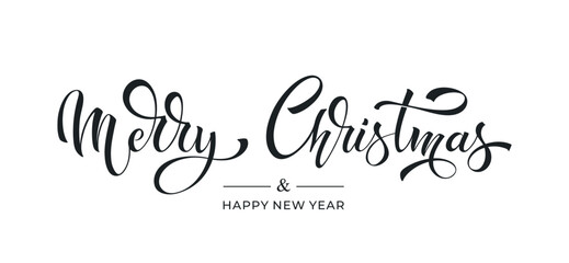 Merry Christmas and Happy New Year hand lettering calligraphy. Vector holiday illustration element. Typographic element for congratulations.