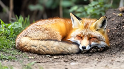 Naklejka premium A fox curled up asleep