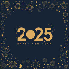 Happy New Year 2025 with gold Graphics elements star Banner, poster, post design