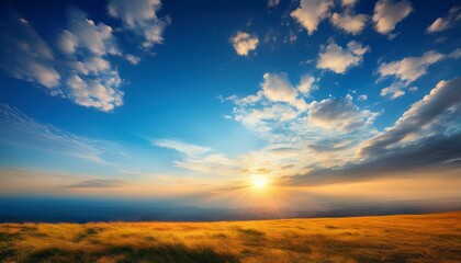 Fototapeta premium blue sky clouds background beautiful landscape with clouds and orange sun on sky