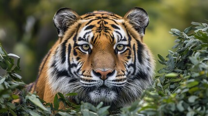 Fototapeta premium A proud Siberian tiger. Tiger in the bush
