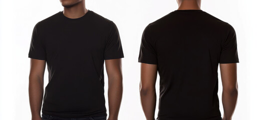 black t shirt displayed from front and back, showcasing its simple design and fit. Ideal for casual wear or layering