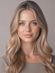 Young Woman with Natural Makeup and Soft Waves