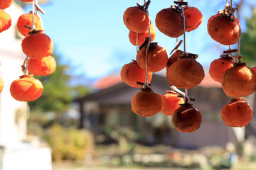 軒先に吊るされた干し柿