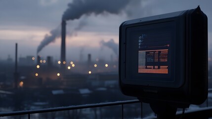 Air quality monitoring station in urban environment, measuring pollution levels to ensure public health and environmental safety.