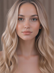 Naklejka premium Elegant Portrait of Young Woman with Wavy Hair