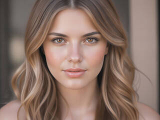 Fototapeta premium Natural Beauty with Long Wavy Hair and Soft Expression