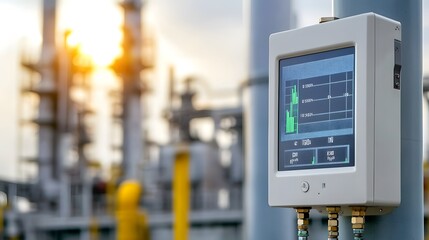 Air quality monitoring station in urban environment, measuring pollution levels to ensure public health and environmental safety.