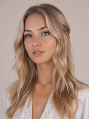 Fototapeta premium Beautiful Woman with Long Hair in Soft Lighting