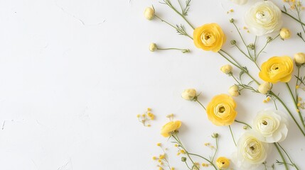 Fototapeta premium Floral frame made of yellow ranunculus flower. Copy space.