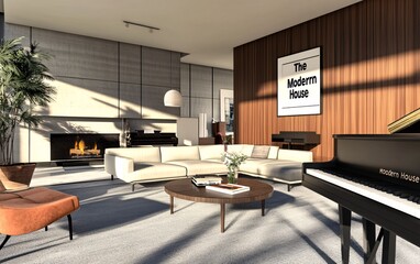 A modern living room with white walls