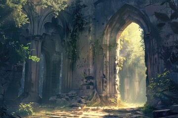 Sunlit Archway in a Crumbling Stone Structure