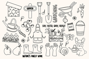 Obraz premium Сollection gardening cute elements outline