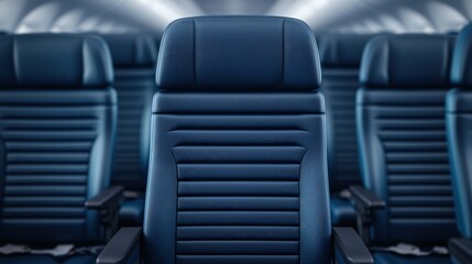 Obraz premium Empty Airplane Seats Blue Leather Travel Transport Aviation