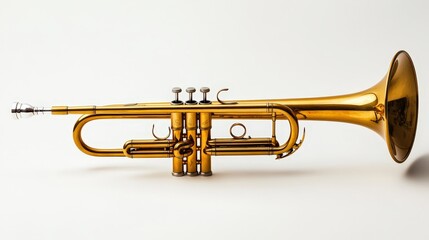 Fototapeta premium Elegant golden trumpet on neutral background – musical instrument focus