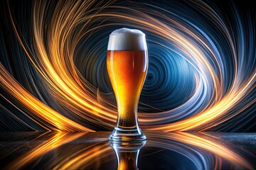 Capture a long exposure shot of a Weissbier glass against a dark background for breathtaking beverage photography that highlights the drinkâ€™s golden hue and refreshing bubbles.