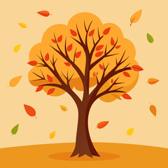 Autumn Tree with Fallen Leaves