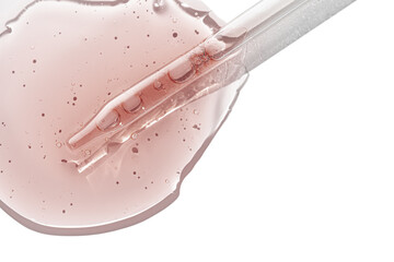 Liquid pipette dropper serum pink gel swatch sample on white isolated background