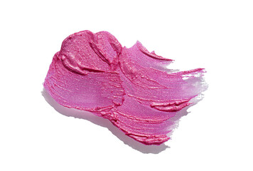 Metallic glitter fuchsia lip gloss or lipstick sample swatch isolated on white