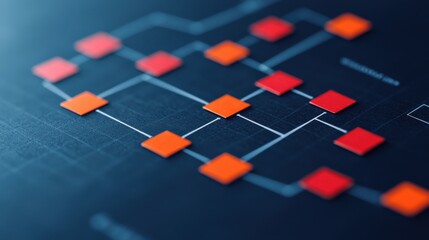A detailed flowchart featuring interconnected colored squares, illustrating a structured process or system.