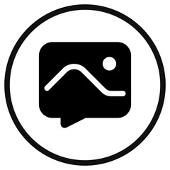 Vector picture message icon. Black, white background. Perfect for app and web interfaces, infographics, presentations, marketing, etc.