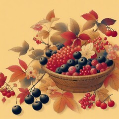 Berries in Japanese Art Inspired by traditional Japanese paintin