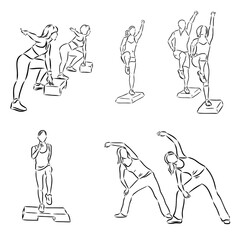 Hand drawn sketch of an exercising woman. Vector illustration.