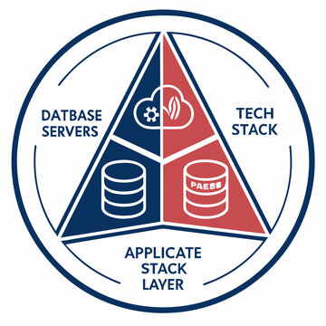 Technology Infrastructure Triangle &ndash; Circular Diagram with Tech Stack, Database Servers, and Application Layer Icons