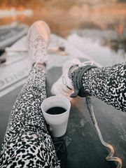 coffee on the sup board in the morning