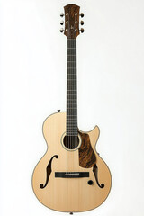 Naklejka premium elegant acoustic guitar with unique design and wood finish, showcasing its craftsmanship and beauty. Perfect for music lovers and musicians alike