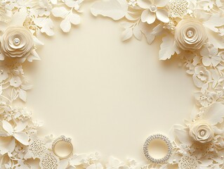Elegant Wedding Invitation Background with Paper Flowers and Rings