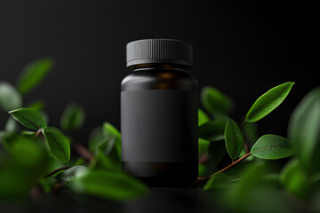 Vivid 3D render of a Rhodiola supplement bottle placed in a calming natural environment, with a transparent label