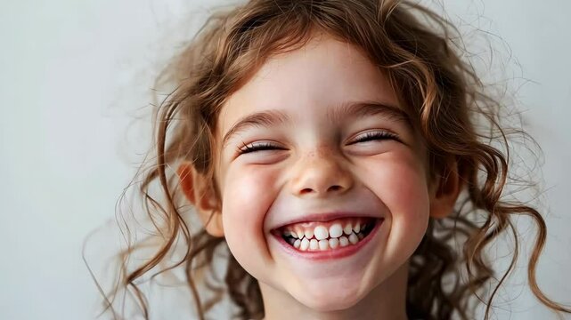 A close-up shot captures a little girl's radiant smile