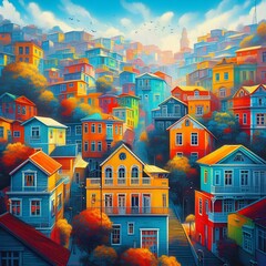 The iconic, colorful houses of Valpara&iacute;so, capturing the artistic spirit of the city.