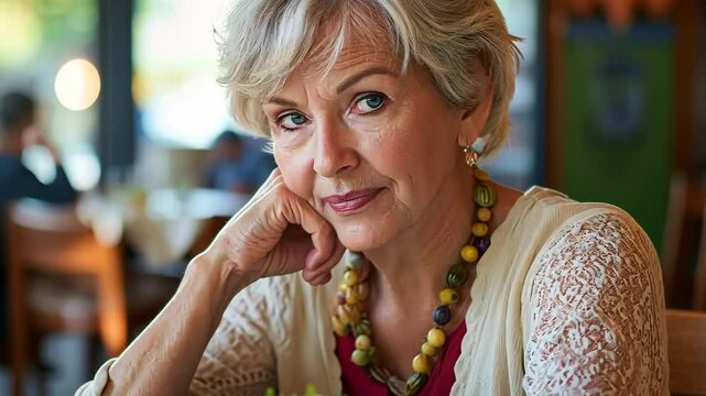 A woman is sitting at a table with a plate of food in front of her
