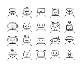 hand drawn and sketch robot head avatars set vector illustration