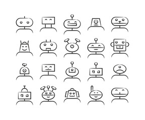 hand drawn and sketch robot head avatars set vector illustration