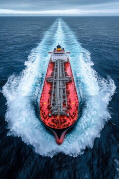 Aerial view of an oil tanker ship . a bird's-eye tanker vlcc ship.	